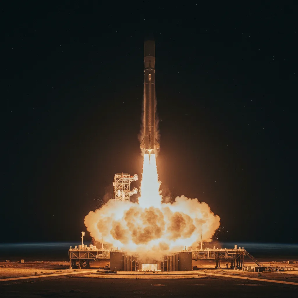Rocket launch at dusk